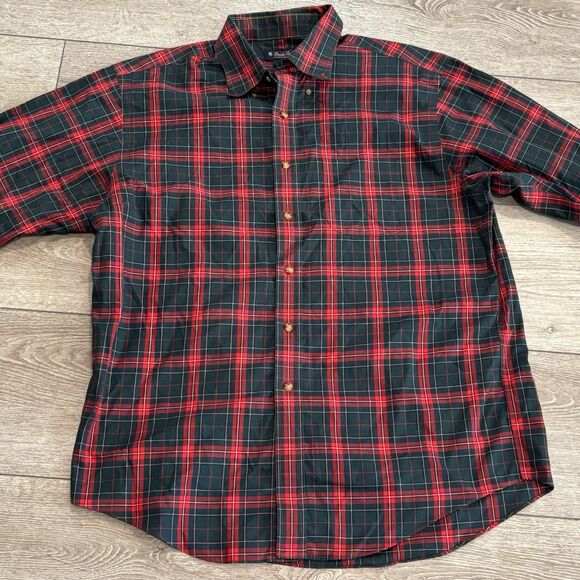 Brooks Brother Button Down Shirt Mens Large Christmas Tartan Plaid Long Sleeve - Picture 1 of 7